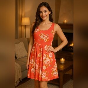 White Mark Women's Coral Sleeveless Scoop Neck Floral Pleated Midi Dress Size M